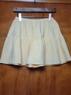 Handmade Butter Yellow Gingham Tiered Mini Skort High Waist Shorts